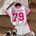 thumbnail image 5 of Kids Girl Outfit Toddler Girls Letter Digital Print Short Sleeve Crew Neck Tee and Shorts Set Casual Comfortable Playwear Pink 9 Years-10 Years, 5 of 7