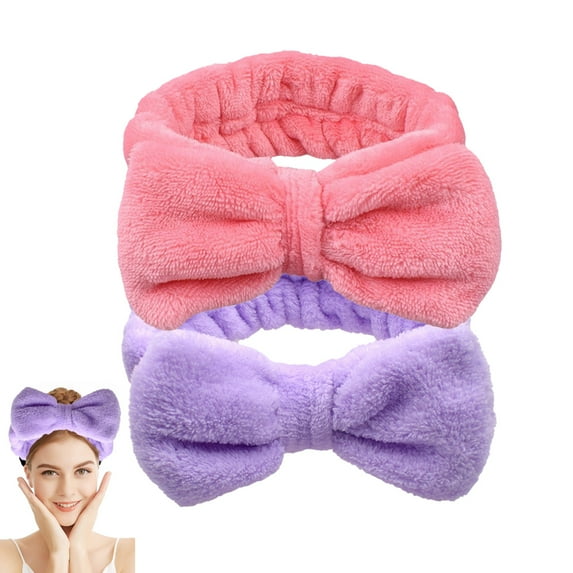 2 pieces bow headband makeup hair band wash spa yoga exercise shower elastic hair band for girls and women