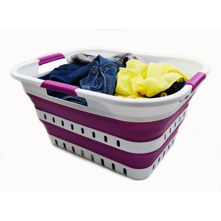 SAMMART Collapsible Plastic Laundry Basket - Foldable Pop Rectangular, Grey