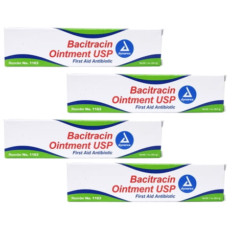 4 Pack -Dynarex Bacitracin First Aid #1163 Antibiotic Ointment 1oz Tube Each