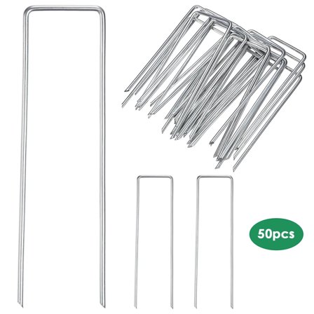 Shopmall 50Pcs Galvanized U-Shaped Garden Nails Rust-Resistant Landscape Staples Garden Stakes Staples Pins Fit for Securing Weed Barrier Fabric Landscape Ground Cover Lawn