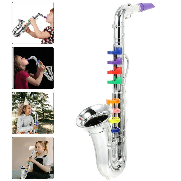 EXCEART Fake Saxophone Toy Simulation Music Saxophone Model Childrens Music  Toy Trumpet Musical Wind Instruments for Kids Gift Silver