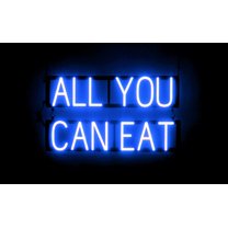 SpellBrite ALL YOU CAN EAT LED Sign for Business. 26.8" x 15.0" Blue ALL YOU CAN EAT Sign Has Neon Sign Look With Energy Efficient LED Light Source. Visible from 500 Feet, 8 Animation Settings.