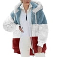 thumbnail image 1 of Reduce Womens Oversized Fuzzy Fleece Open Front Hooded Pockets Cardigan Jackets Loose Fit Sherpa Coat Color Block Print Winter Warm Plush Zip Outerwear (Blue#01 XXL), 1 of 5
