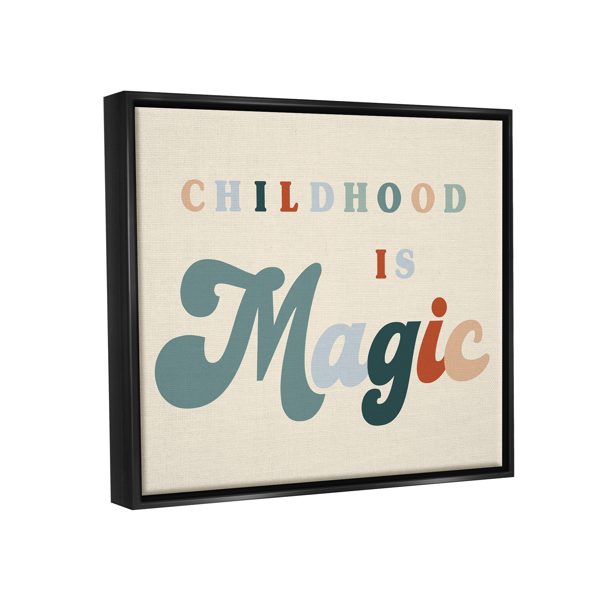 Stupell Industries Childhood is Magic Phrase Inspirational Painting Black Floater Framed Canvas Art Print Wall Art, 21 x 17