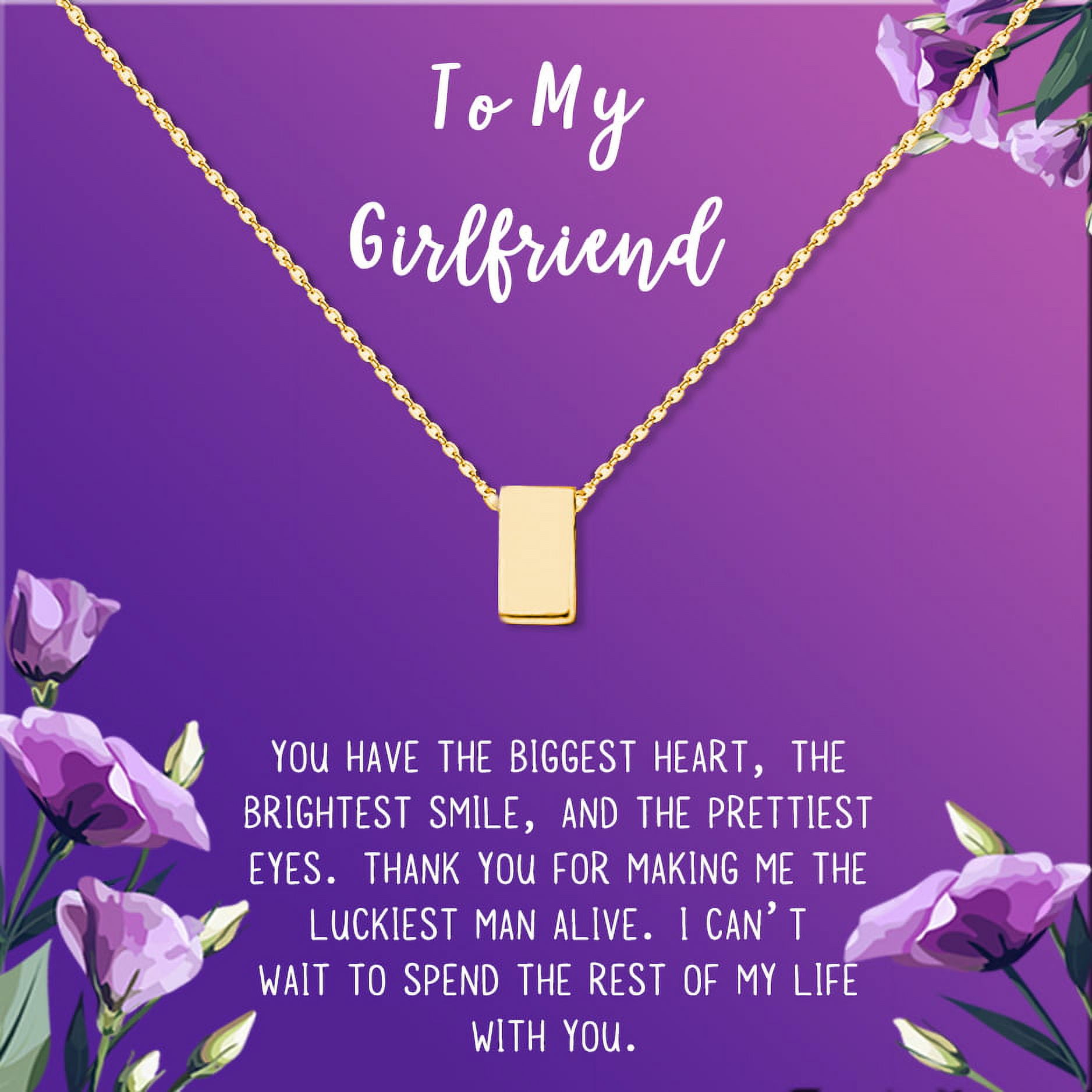 Anavia To My Girlfriend Necklace Gift, Card Gift for GF, Girlfriend Jewelry, Girlfriend Birthday Gift, Mother's Gift-[Gold Cube, Royal Purple Gift Card]