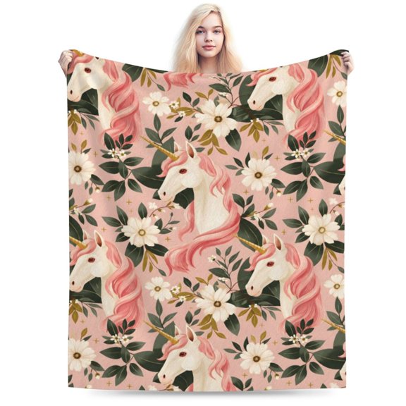 Unicorn and Floral Blanket Soft Warm Fuzzy Lightweight Flannel Throw Blanket Perfect for Couch, Bed, Decor, Travel & Outdoor, Cozy Blankets for Adults Women 50x40