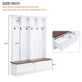 thumbnail image 3 of 4-in-1 Hall Tree with Bench and Drawers, 56'' Wide Entryway Bench with Coat Rack, 6 Black Hooks and Open Shelves for Hallway, Living Room, White, 3 of 8