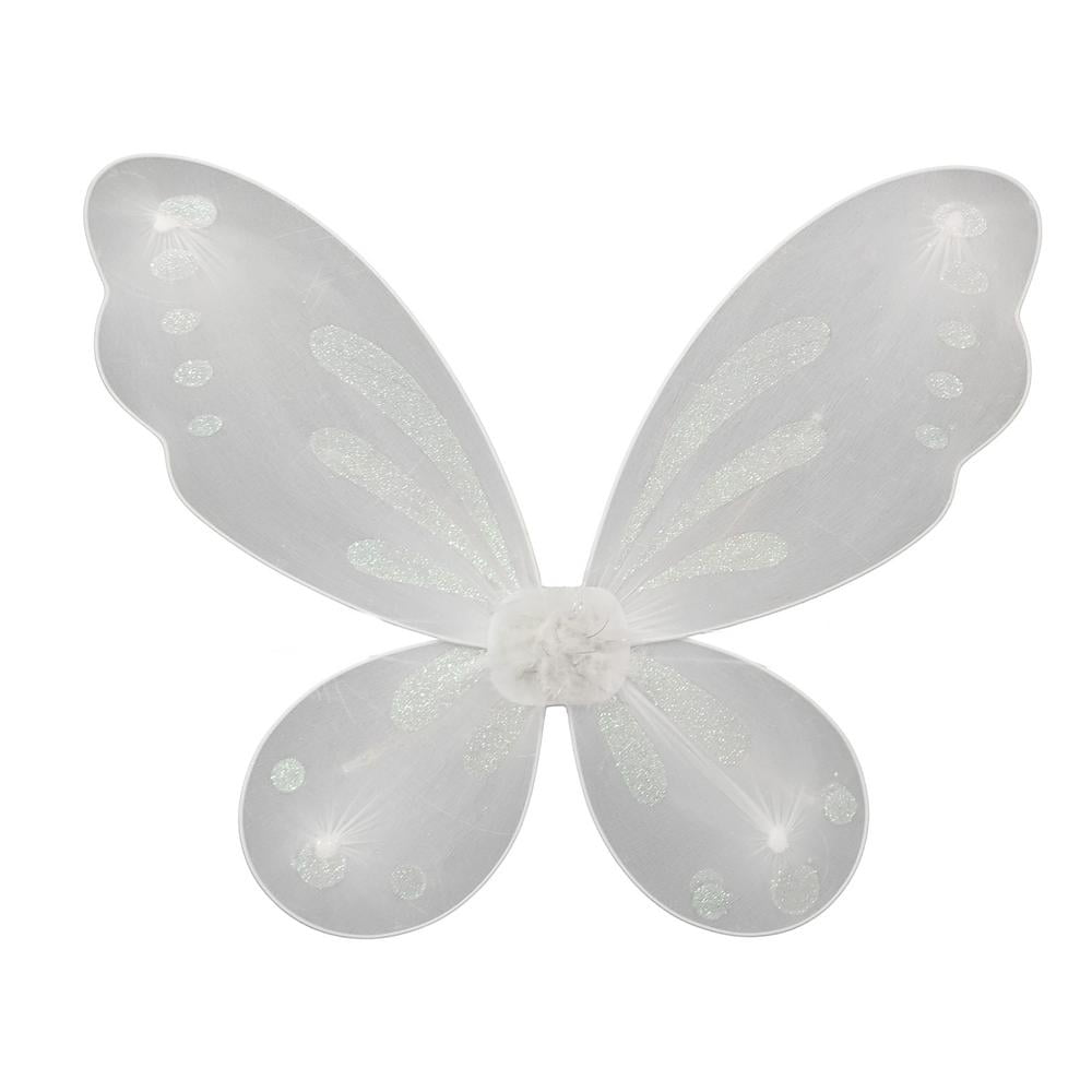 White & Silver Glitter Wings & Star Wand Girls Fancy Dress Costume Accessory 