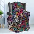 thumbnail image 4 of Hipster Soft Flannel Fleece Blanket, Music Themed Hand Drawn Abstract Instruments Microphone Drums Keyboard Stradivarius, Cozy Plush for Indoor and Outdoor Use, 60" x 80", Multicolor, by Ambesonne, 4 of 5