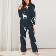 thumbnail image 2 of Pajamas for Women Set - white moose deer black Comfy Long Sleeve Button Up Pajama Sets for Women 2 Piece, Soft Sleepwear Nightwear Pjs Lounge Sets for Women with Pockets, 2 of 6