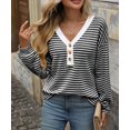 thumbnail image 6 of Women's Casual Loose V-Neck Striped Button Black Pullover Sweatshirt,Spring/Autumn/Winter,S-2XL, 6 of 6