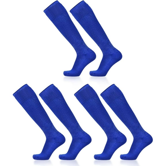 3 Pairs Blue Football Socks, Long Soccer Socks for Boys & Girls Aged 5-12