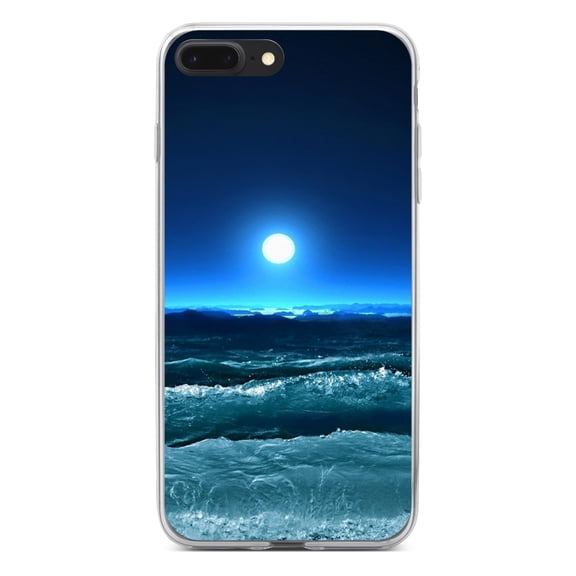 DistinctInk Clear Shockproof Hybrid Case for iPhone 7 PLUS / 8 PLUS (5.5" Screen) - TPU Bumper, Acrylic Back, Tempered Glass Screen Protector - Moonlit Ocean Waves