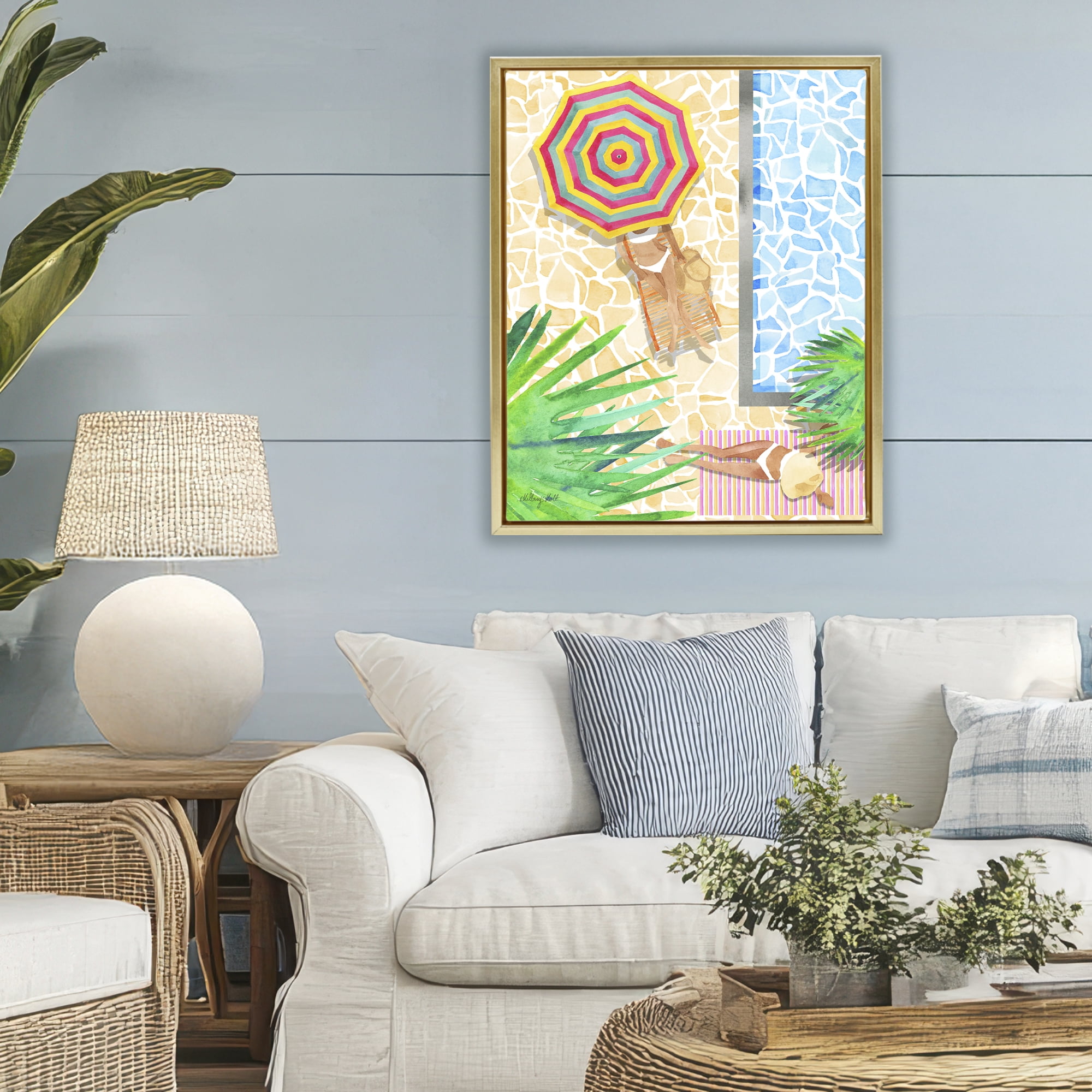 Stupell Industries Poolside Chill Duo Gold Framed Floater Canvas Wall Art, design by Hillary Holt