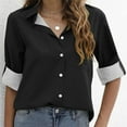 thumbnail image 3 of KBZDBZC Dressy Blouses for Women Button Down Shirts for Women Loose V Neck Blouses Casual Roll Up Collared Tops With Pocket Blouse Women's Tshirts Womens Shirts (Black,L), 3 of 6