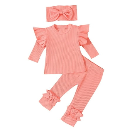 

LNWUY Toddler Kids Baby Girl Solid Pjs Ruffle Long Sleeve Button Shirt Top and Pants Cotton 2Piece Pajamas Set Pink 70