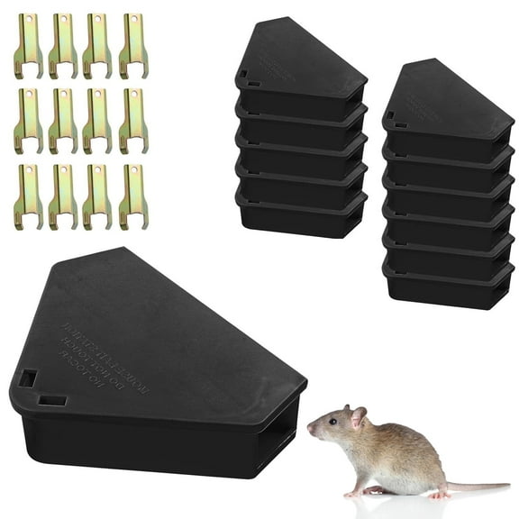 HYEASTR 12 Pcs Mice Station with Key Triangle Bait Station Reusable Rodent Trap Bait Box, Keeps Children and Pets Safe Indoor & Outdoor, Bait Not Included, Suitable for Small Mice