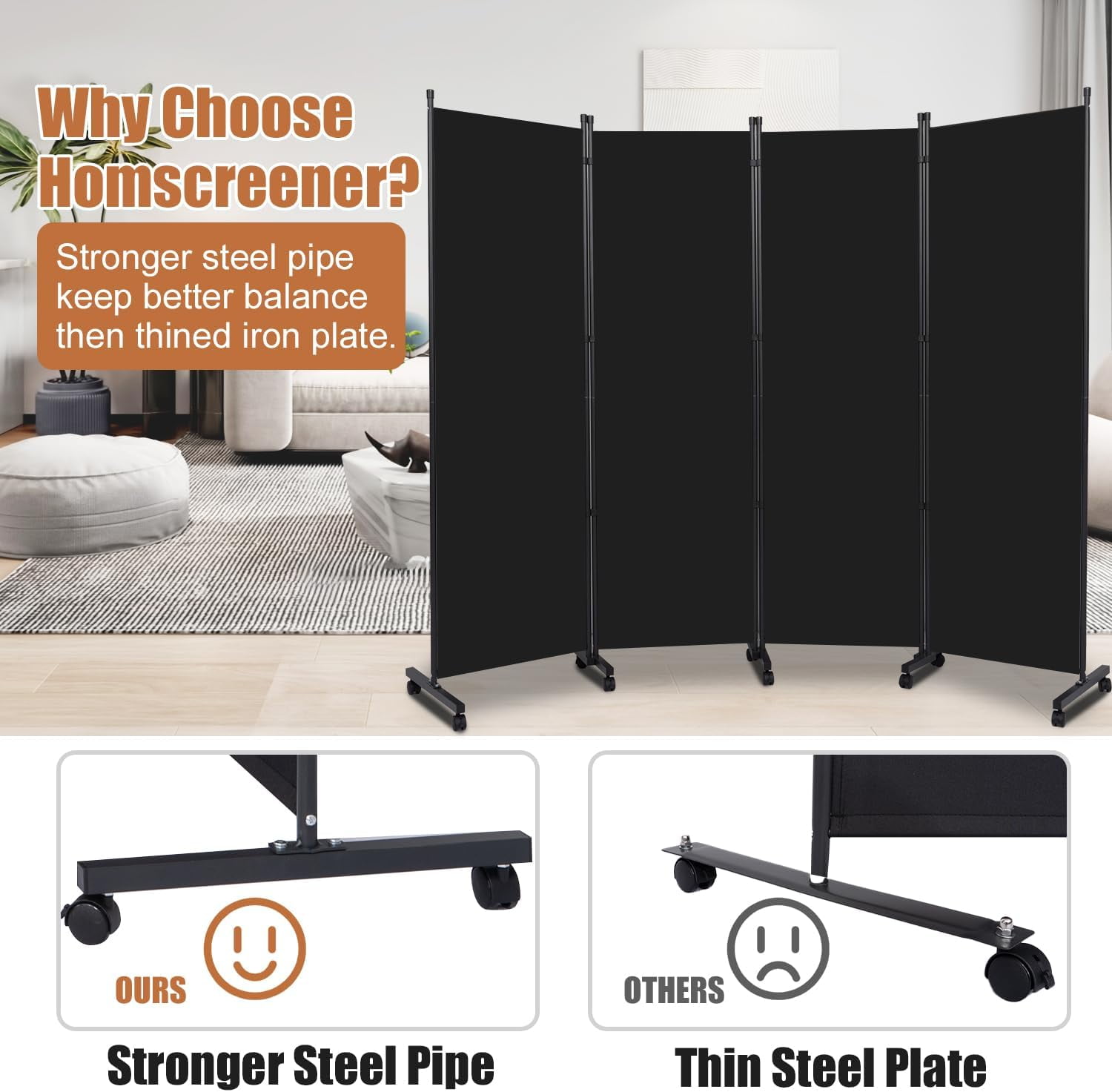Room Divider Portable 22'' Partition Room Dividers and Folding Privacy Screens Single Panel Wall Divider for Room Separation,Freestanding Fabric Room Divider Panel with Wheel for Home Office Hospital
