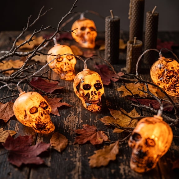 Halloween Skull LED String Lights, 59" Battery Operated Skeleton Fairy Lights with Spooky Glow, Waterproof Indoor Outdoor Decor for Home Yard Window