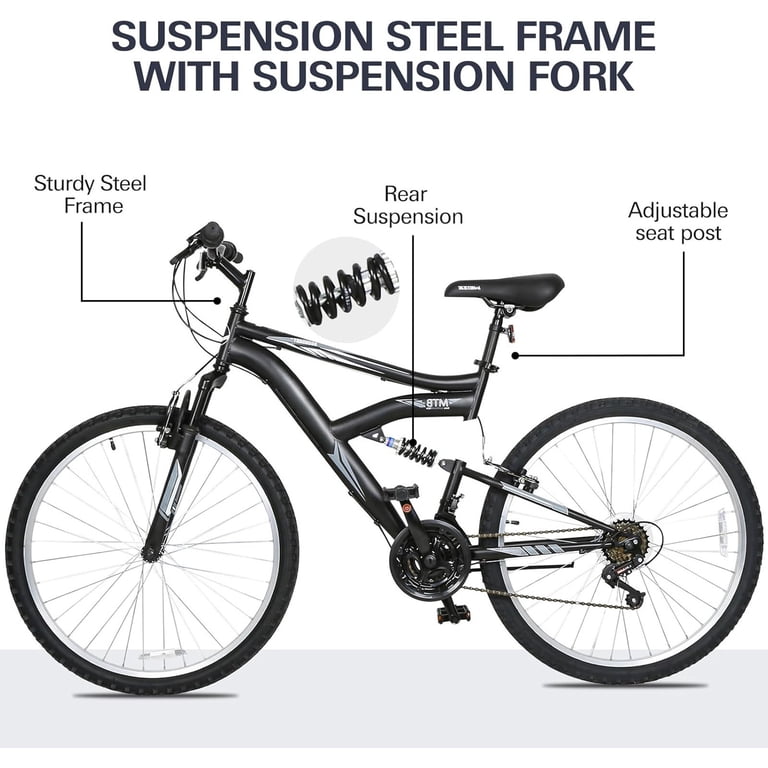 Hykolity, Mountain Bike, 26 in, 18-Speed Dual Suspension Black