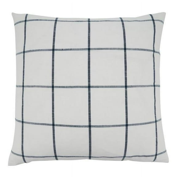 SARO 389P.W20SD 20 in. Square White Large Plaid Throw Pillow with Down Filling