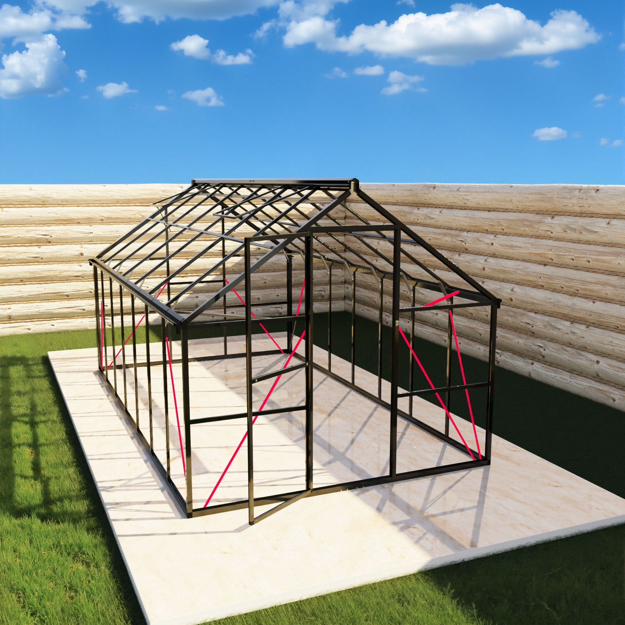 EASYHAWK 8x14 ft Outdoor Greenhouse with Steel Frame – Polycarbonate Walk-in Green House for Garden/Backyard, Quick Setup, Roof Vent, Black