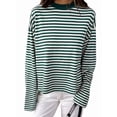 thumbnail image 3 of Women'S Striped Long Sleeve Shirts Drop Shoulder Sweatshirt Crewneck Color Block Pullover Tops Green L, 3 of 7