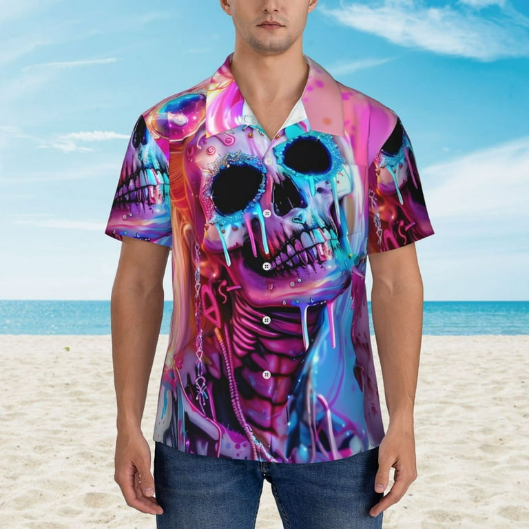 Daiia Neon Skull With Milkshake Hawaiian Shirt for Men Gentle