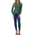 thumbnail image 2 of Allegra K Women's Stand Collar Long Sleeve Metallic Stars Shirt XL Green-Floral, 2 of 6