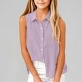 thumbnail image 3 of JTSRKL Girls Summer Button Down Hawaiian Shirts Casual Soft Cotton and Linen Beach Tops Lightweight Sleeveless Solid Color Kids Collared Tees Shirt Purple 11-12 Years, 3 of 8