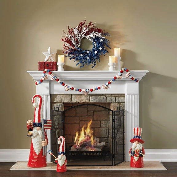 KUNPENG 4th of July Wreath, Patriotic Star Wreath, Artificial Berry Wreath, American Style Wreath Decorations, Front Door Wreath, 19.7 Inch