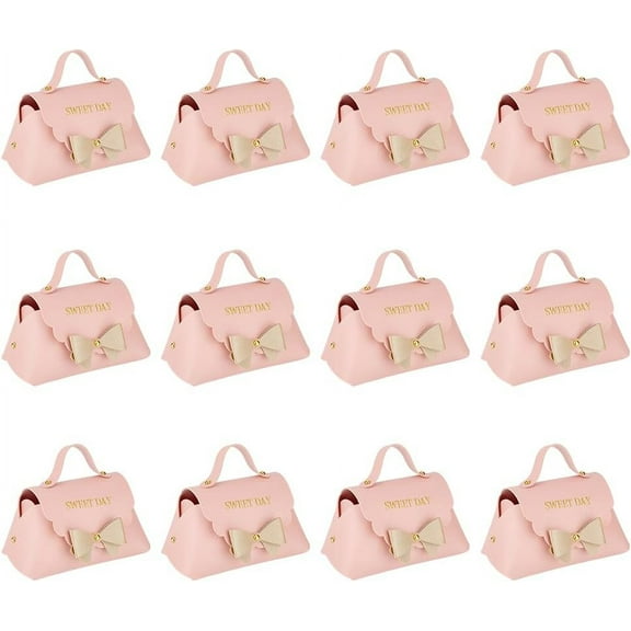 12 Pack Leather Bowknot Gift Boxes with Handle 5.1x2.7x3.15 inch Pink PU Leather Mini Handbag Candy Gift Box Reusable Party Favor Candy Boxes for Wedding Birthday Shower Valentines's Day colorful