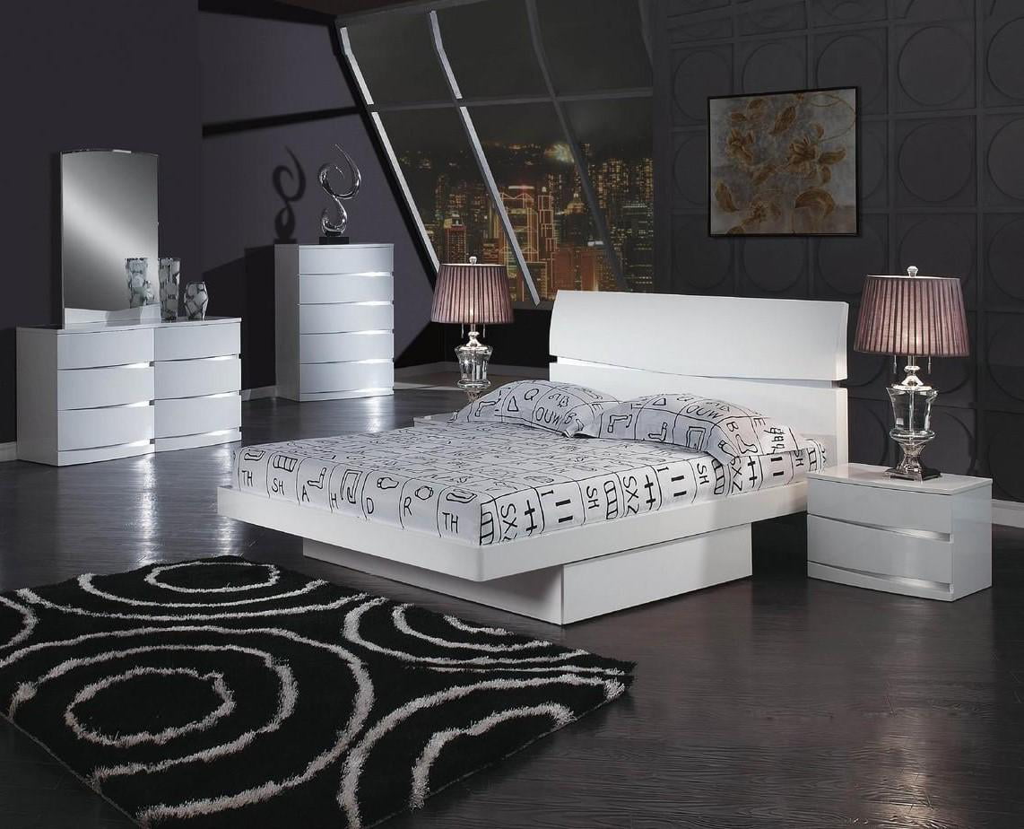 White High Gloss Finish Storage King, High King Bedroom Sets