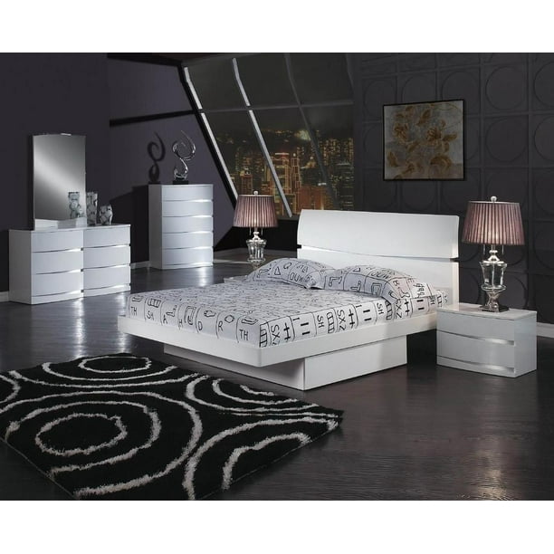 White High Gloss Finish Storage King, High King Bed Set With Storage