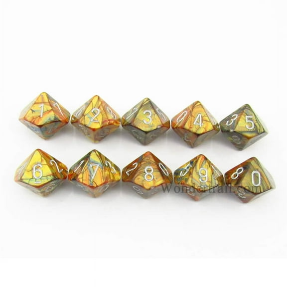 Gold Lustrous Dice with Silver Numbers D10 16mm (5/8in) Pack of 10 Dice Chessex