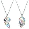 thumbnail image 1 of Collar de mejores amigas para niñas para 2, regalos de amistad BFF para 2, juego de joyas con colgante de corazón roto de arcoíris para mujeres JAMW Sencillez, 1 of 5