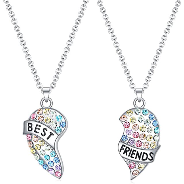 Collar de mejores amigas para niñas para 2, regalos de amistad BFF para 2, juego de joyas con colgante de corazón roto de arcoíris para mujeres JAMW Sencillez