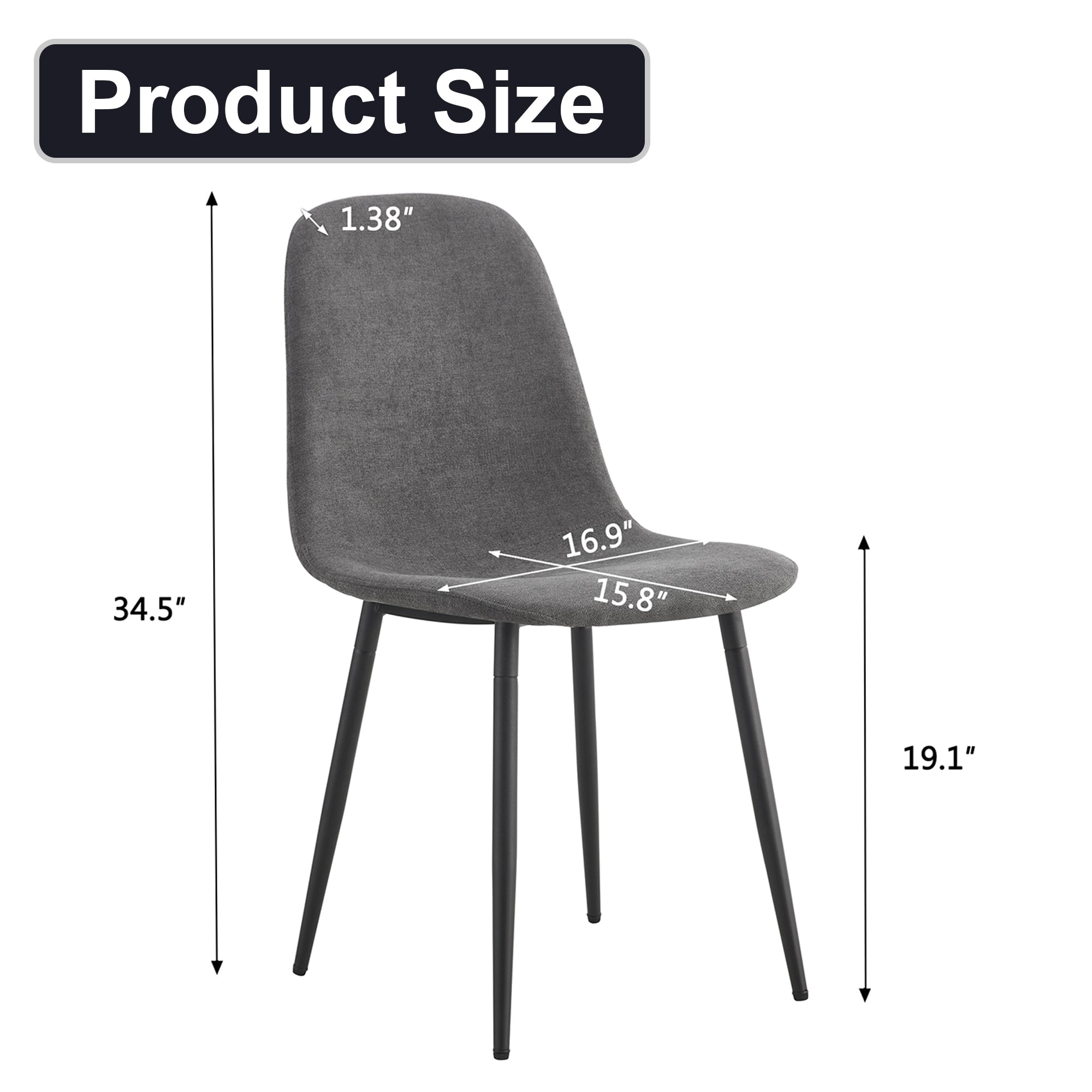 Sailvan Modern Linen Fabric Dining Chairs, 4-Pack, Sturdy Metal Legs with Anti-Slip Feet