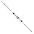thumbnail image 3 of 925 Silver and 10K Yellow Gold Purple Amethyst and Black Onyx and White Lab Grown Diamond Bracelet for Women (1.85 Cttw, February Birthstone, Cushion Checkerboard 6MM, 6.5 inches, Made in Italy), 3 of 4