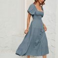 thumbnail image 5 of TMOYZQ Dresses for Women 2025 Summer Square Neck Short Puff Sleeve Casual Smocked Flowy A Line Tiered Split Midi Dress, 5 of 5