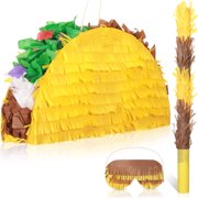 Sratte Taco Piñata Set Mexican Birthday Party Decorations Cinco De Mayo Fiesta Theme Taco Pinata with Plastic Stick and Blindfold for Mexican Themed Party Supplies Favors, 15 x 8 x 3 Inches Y101