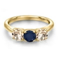thumbnail image 3 of Gem Stone King 10K Yellow Gold Blue Sapphire and Peach Morganite Engagement Ring for Women | 1.40 Cttw | Round 5MM | Gemstone September Birthstone | Size 8, 3 of 6