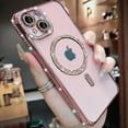 thumbnail image 3 of Luxury Bling Crystal Lens Film Magsafe Phone Case For iPhone 16 15 12 13 14 Pro Max Plus Magnetic Wireless Charging Clear Cover Pink For iPhone 14 Plus, 3 of 7