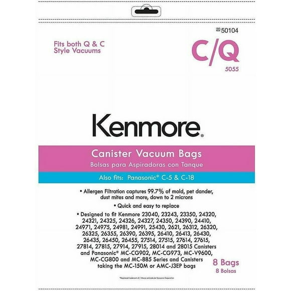 8 Pack Kenmore Canister Vacuum Bag for C, Q; Panasonic C-5 & C-18, 50104 5055