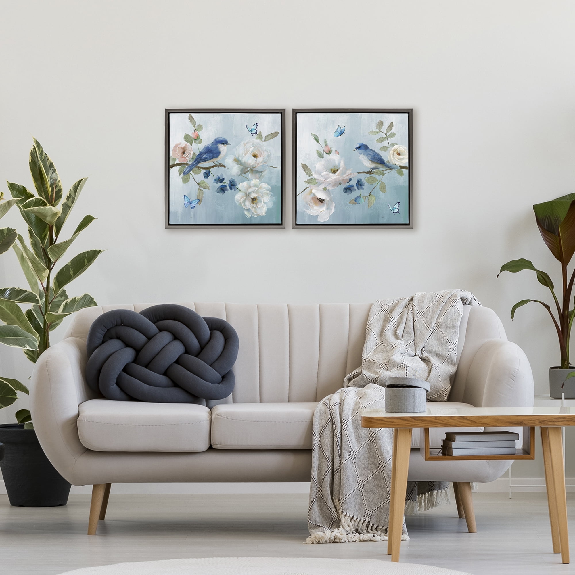 Stupell Industries Nature's Tranquility Florals 2 Piece Gray Framed Floater Canvas Set, design by Nan
