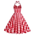 thumbnail image 5 of Staron Summer Dresses for Women Vintage Halter Neck Sleeveless Printed Cocktail Party Dress Cold Shoulder Stretchy A-Line Sundress, Red XL, 5 of 6
