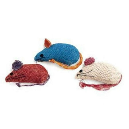 UPC: 0077234020906 | Colored Burlap Mice Cat Toy  3 Count