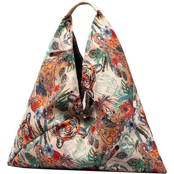 HMSHA Canvas Handbag for Women Ethnic Style Tote Top Handle Summer Beach Large Shoulder Bag