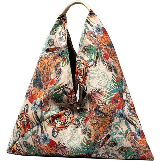 LHSHID Canvas Handbag for Women Ethnic Style Tote Top Handle Summer Beach Large Shoulder Bag